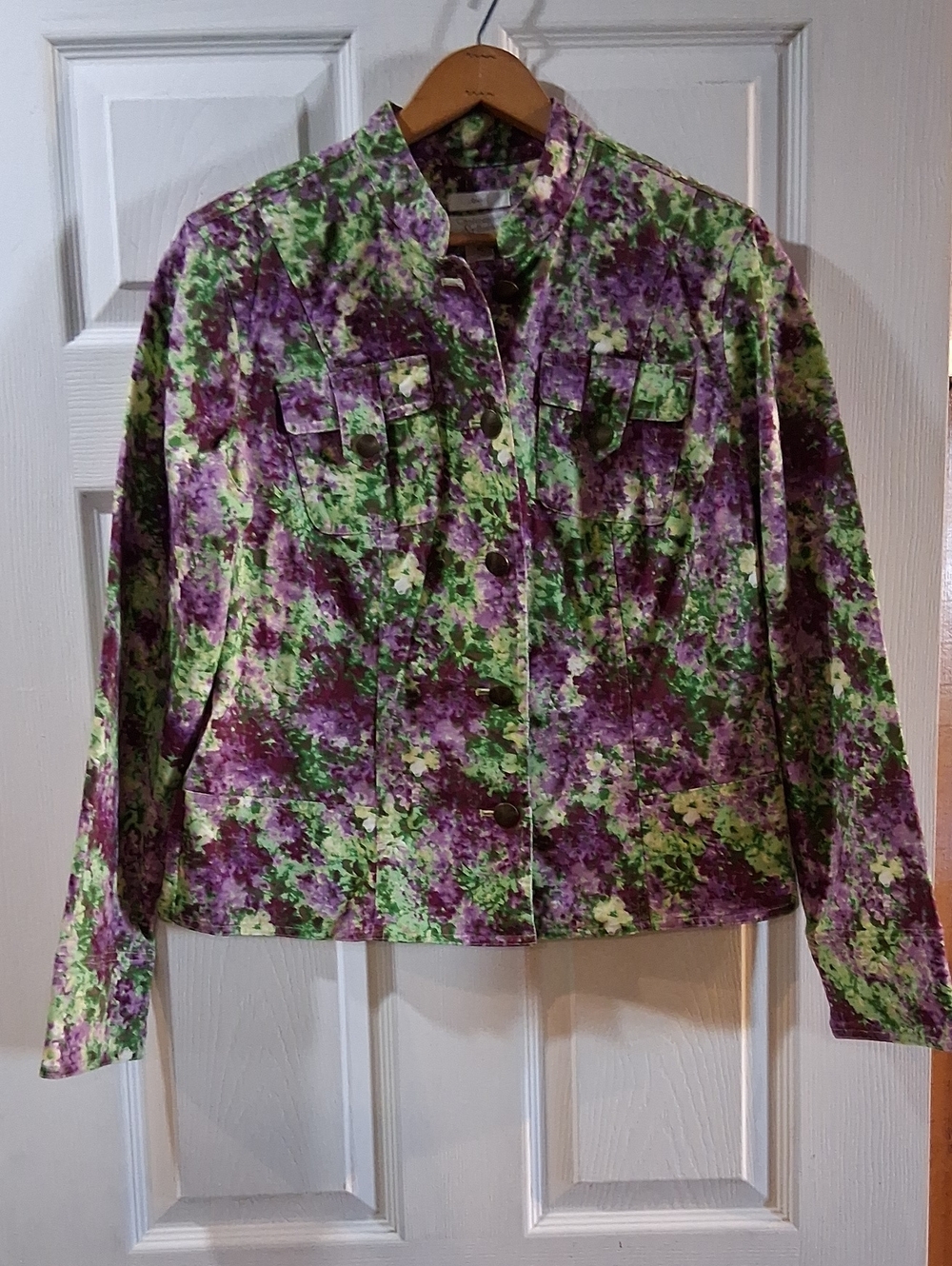 Christopher & Banks Floral Print Button-Front Women’s Jacket in Purple and Green